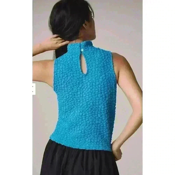 Anthropologie Turquoise Blue Tassel Popcorn High Neck Crop Tank Top - Women's XL - Picture 2 of 12